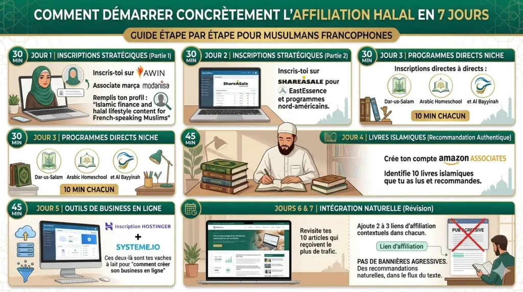 Plan d'action pour démarrer l'affiliation halal en 7 jours