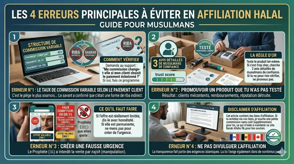 Les 4 erreurs principales à éviter en affiliation halal pour musulmans