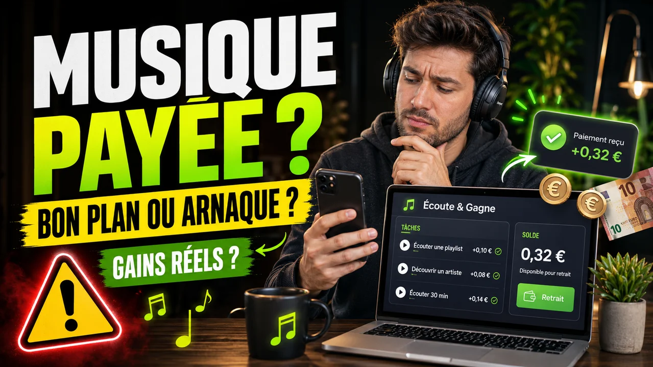 Personne écoutant de la musique sur smartphone avec une approche prudente des applications de récompenses