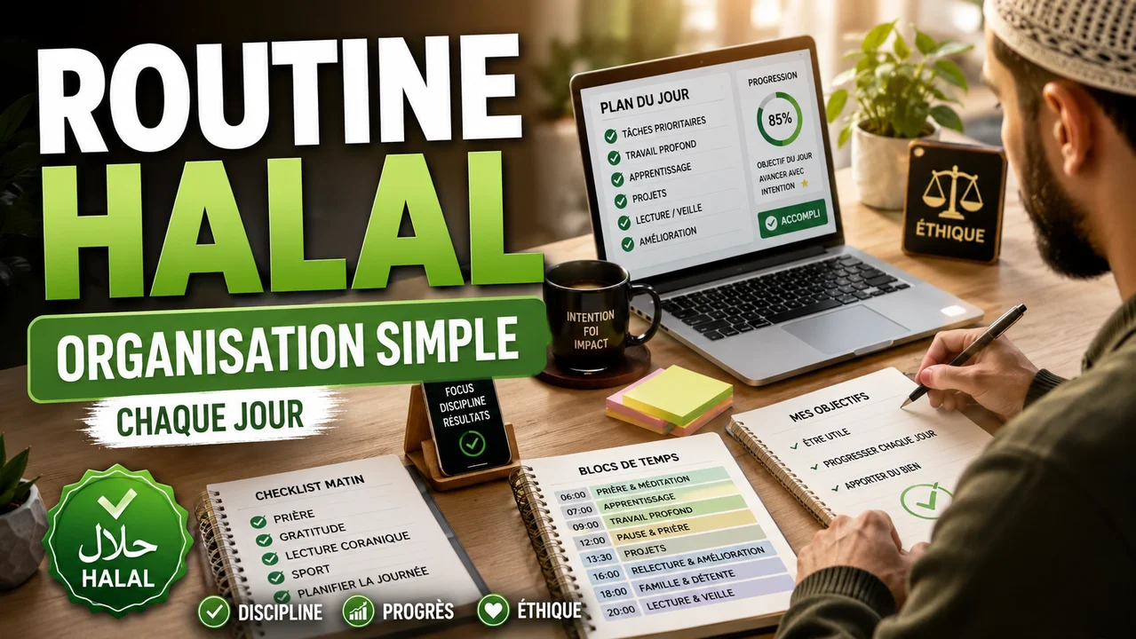 Planning de travail en ligne avec blocs d’apprentissage, production et visibilité pour une routine halal
