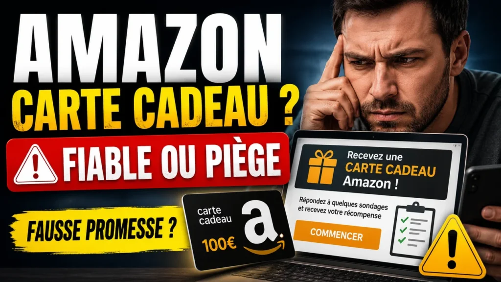 Carte cadeau générique et questionnaire en ligne avec signaux de vérification avant de cliquer