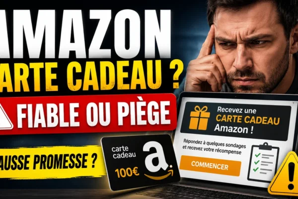 Carte cadeau générique et questionnaire en ligne avec signaux de vérification avant de cliquer