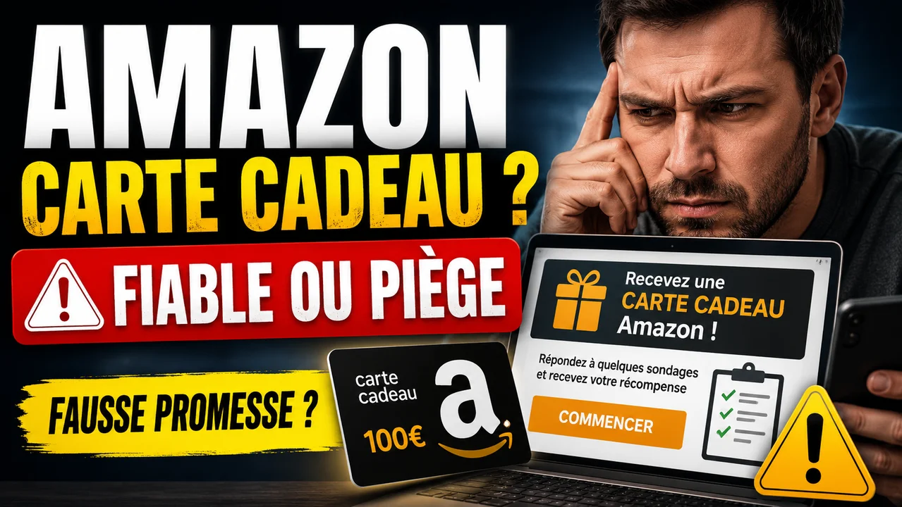 Carte cadeau générique et questionnaire en ligne avec signaux de vérification avant de cliquer